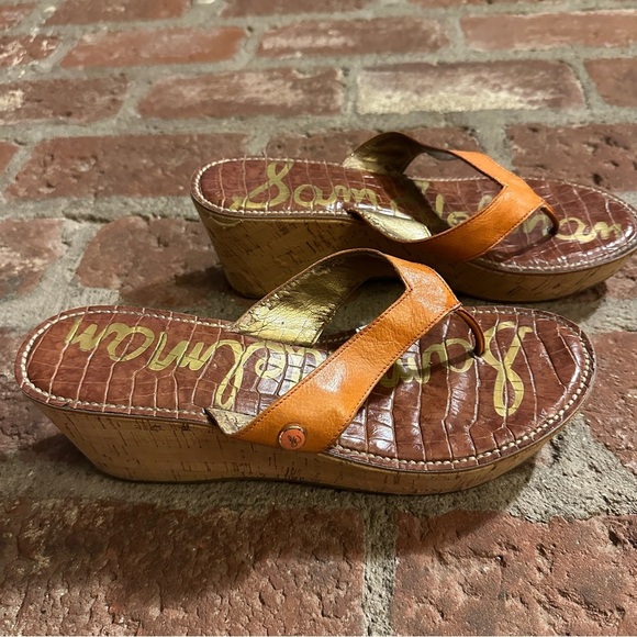 Women's Sam Edelman Orange & Brown Romy Leather Wedge Cork Heel Sandals size 11 - Picture 4 of 16
